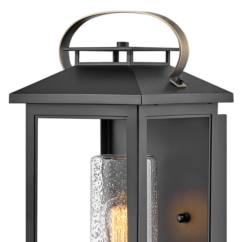 Atwater Seeded Glass Outdoor Wall Lantern, 17.5" H x 8.3" W x 8.8" D, Black, Black