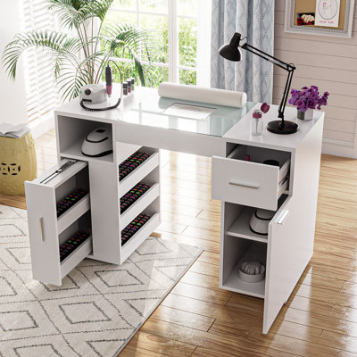Manicure Table Nail Table Station with Electric Dust Collector 4 Dust Bags, Wrist Cushion