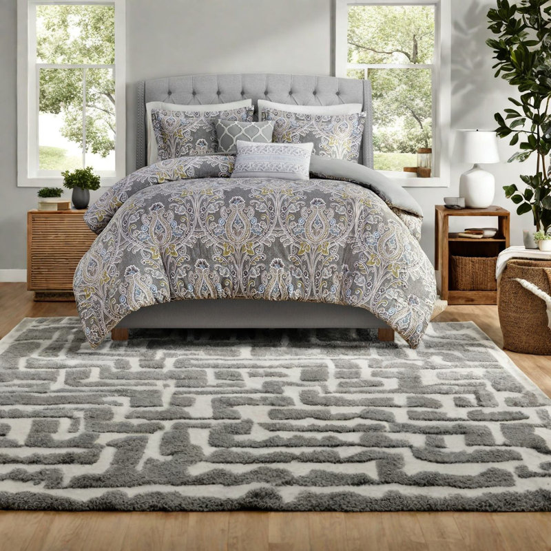Ensembles de literie élégants en coton damassé gris pour une maison luxueuse