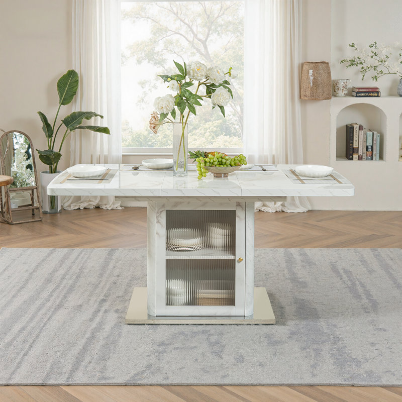 Table de salle à manger extensible 63 po avec console de cuisine Luxtury, Blanc