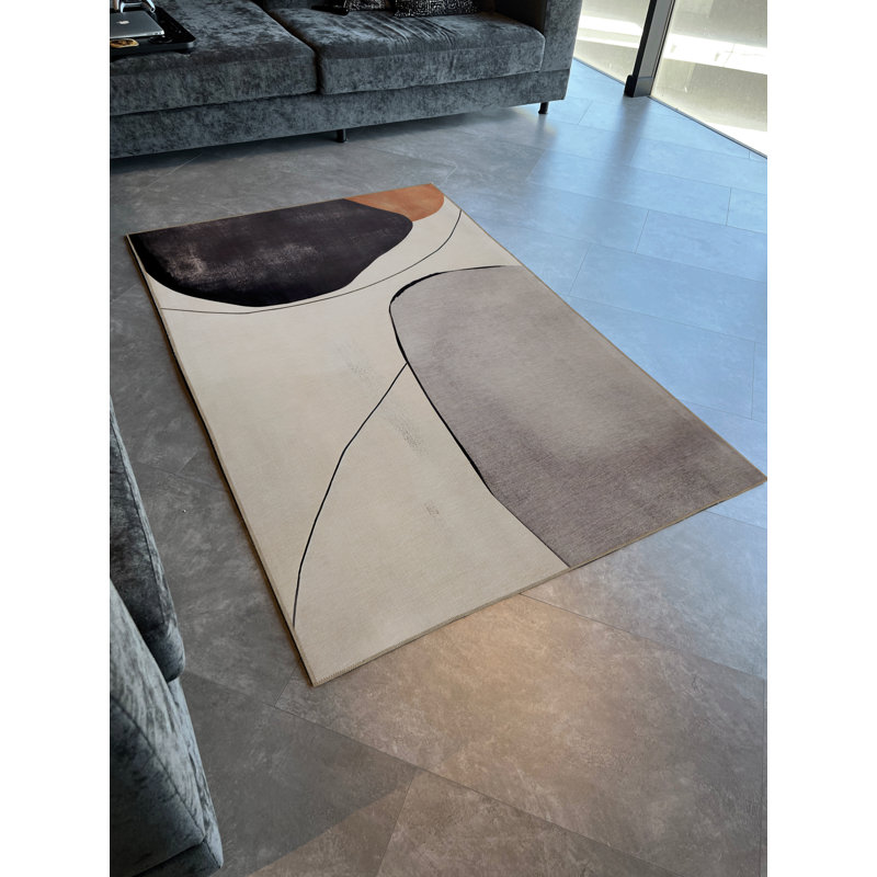 Tapis décoratif moderne à motif abstrait gris et beige, Tapis de couloir 3 pi 10 po x 9 pi 10 po