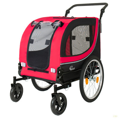 Remorque 2 en 1 et poussette pour animaux de compagnie pour chiens pesant jusqu'à 100 lb - Chariot de transport pour animaux pliable avec deux roulettes avant de 8 po et roues à dégagement rapide de 20 po, filet respirant et housse de pluie en PVC