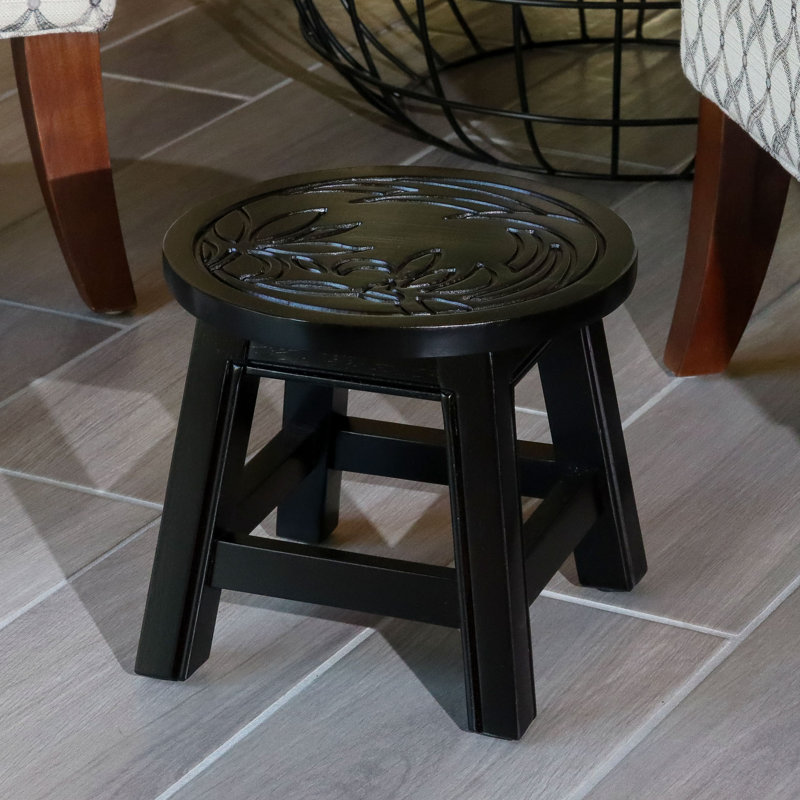 Escabeau sculpté en bois floral, Espresso