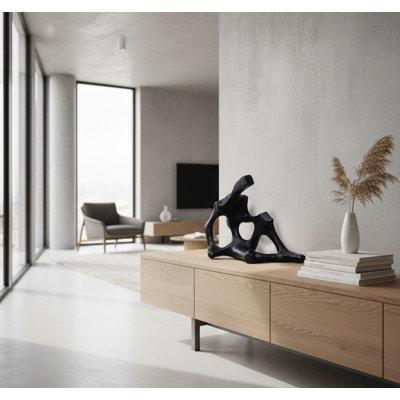 8.3" Black Abstract Sculpture - Modern Home Office Table Decor