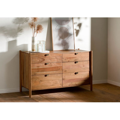 KOPENHAGEN Solid Wood 136cm W 6 - Drawer Chest of Drawers