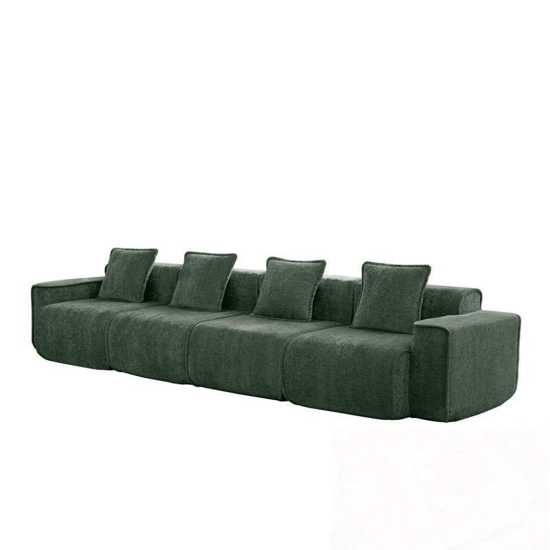 Canapé modulaire à 4 places profondes avec coussins décoratifs, Vert