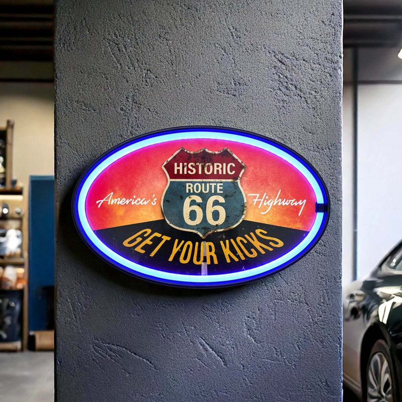 Trinx Historic Route 66 Oval Neon Rope Bar Sign - 16"