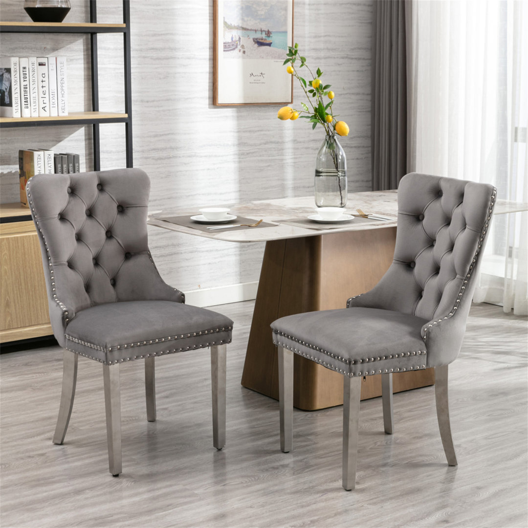 2 Pcs High-End Tufted Solid Wood Contemporary Velvet Upholstered Dining Chair With Wood Legs Nailhead Trim,Upholstered dining room chair,dinning chair,kitchen chair Rosdorf Park Upholstery 