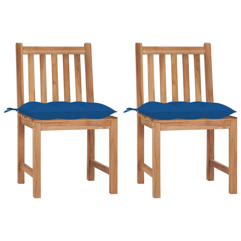 Chaises de patio en bois de teck massif avec coussins, Bleu
