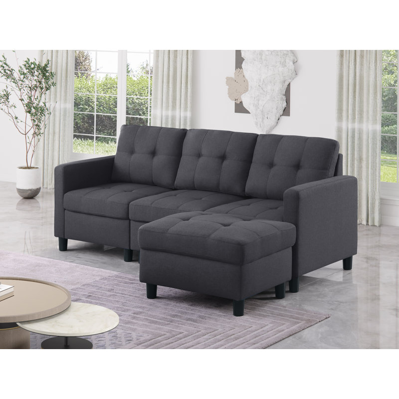Kentrell Modular Sofa With Ottoman, Dark Gray, 34.3" H x 74.5" W x 30.5" D