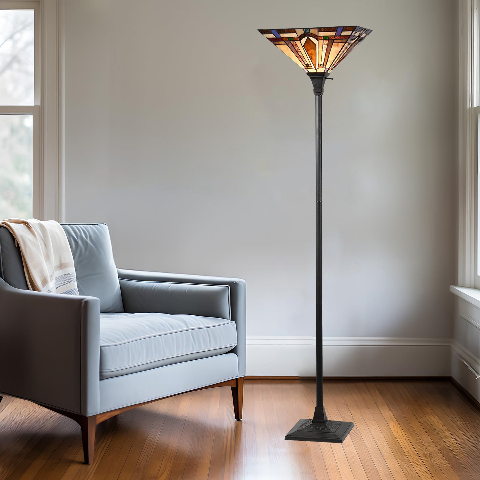 Bloomsbury Market Tiffany Style Stained Glass Floor Lamp - Vintage Up Light  For Living Room, Bedroom, Office | Wayfair, image size:1600x1600