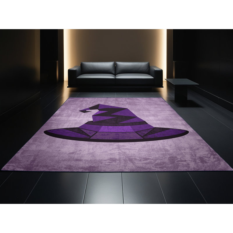 Soft Plush Faulk Halloween Modern & Contemporary Abstract Area Rug in Purple – Navy Binding, 2x3