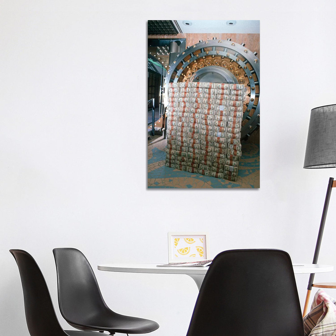 Money Stacked By Bank Vault I von Vintage Images - No Frame Gallery-Wrapped Canvas Giclée on Canvas