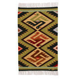 Wool Chevron / Zig Zag Area Rug in Green/Beige