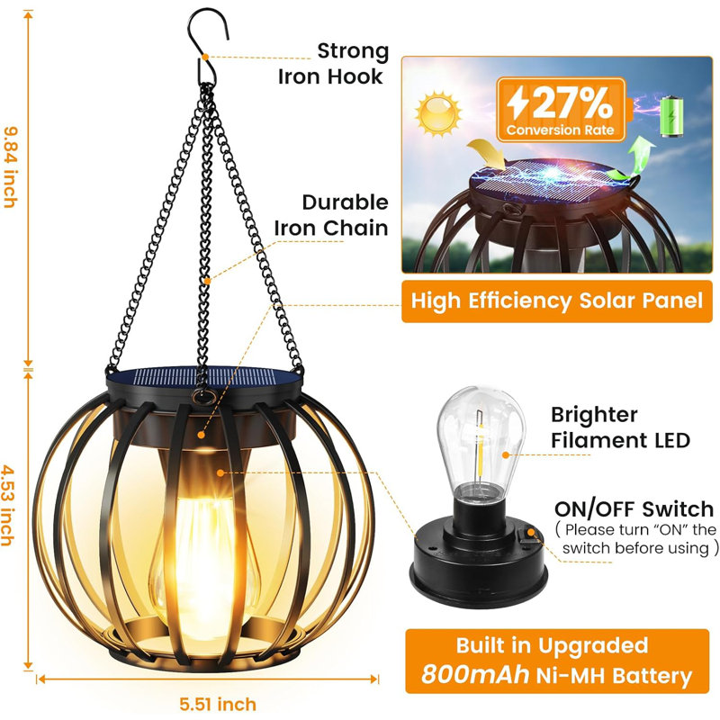 Solar Lanterns Outdoor Waterproof, Upgraded Metal Hanging Solar Lights Outdoor Lanterns, Brighter Auto On/off Outdoor Hanging Lantern For Yard Patio Pathway Porch Garden Decor