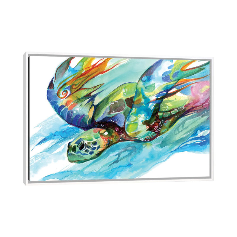 Tortue de mer par Katy Lipscomb - reproduction d'art, H 26 po x l 18 po x 1,5 po, Toile blanche encadrée, Aucun mat