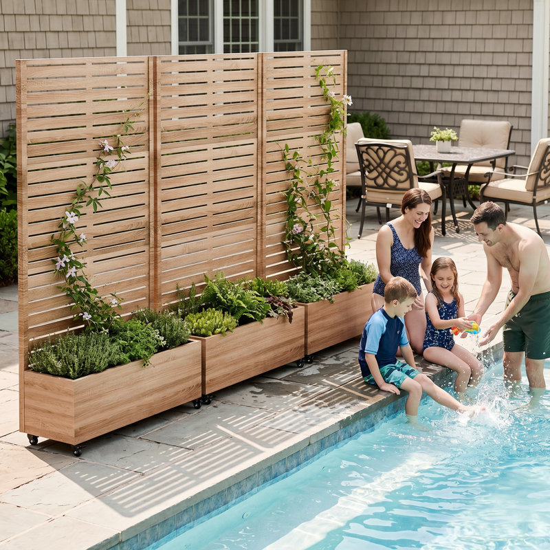 Planter Wall Metal Garden Bed Trellis, Elevated Planter Pot with Drainage & Lockable Wheels, Ideal for Climbing Plants, Vegetables, and Roses – Louver Pattern for Garden Enthusiasts