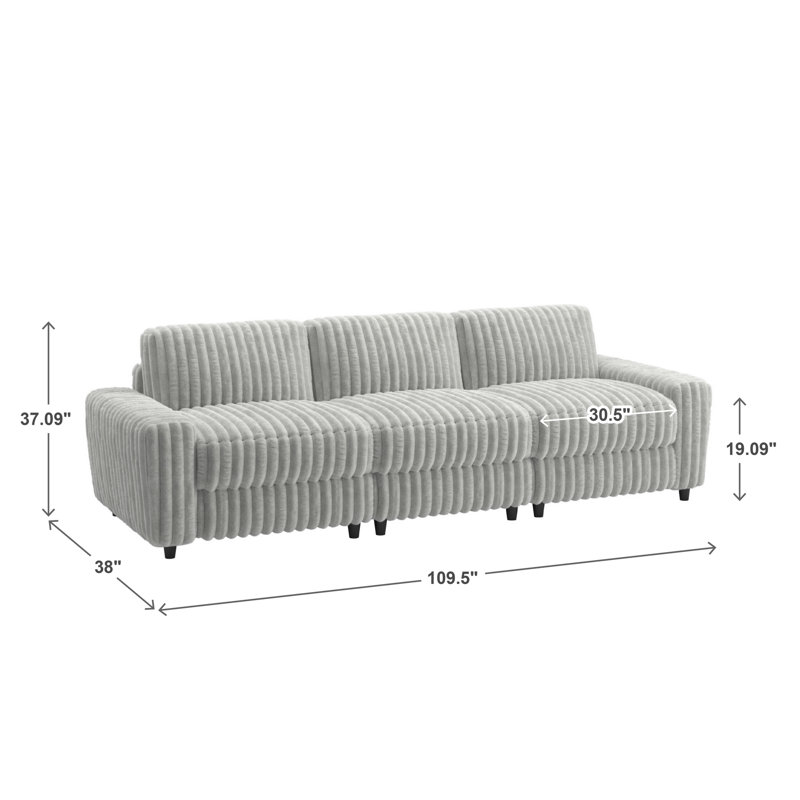 Lirien Furry Channel Fabric Down-Filled Sofa, 37.09" H x 111.5" W x 39" D, 3