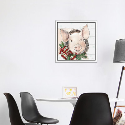 Christmas Pig by Anne Tavoletti - Floater Frame Painting on Canvas