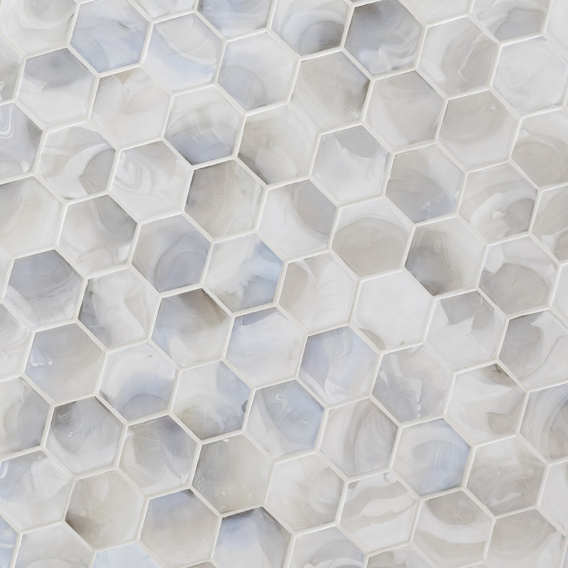 Elyra Perla Hexagon 11 in. x 12 in. Glossy Glass Mosaic Wall Tile