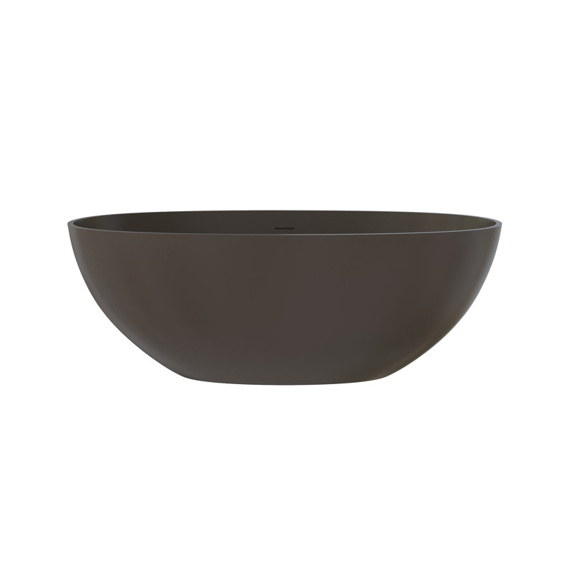 Fslefay 61'' Stone Resin Freestanding Bathtub,Contemporary Solid Surface Deep Soaking Tub,Stand Alone Tubs with Drain and Center Overflow