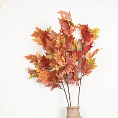 40" Artificial Deep Tone Lobed Maple Leaf Spray Long Textured Twig Faux Autumn Foliage Stem Vase Filler Farmhouse Mantel Harvest Wedding Table Floral Decor