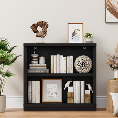 Brusnice 29" H x 31" W Standard Bookcase with 2-Tiers Shelf