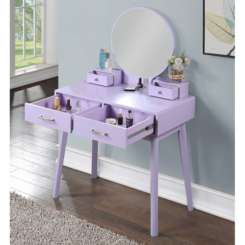 Liannon Contemporary Wood Vanity And Stool Set, Purple
