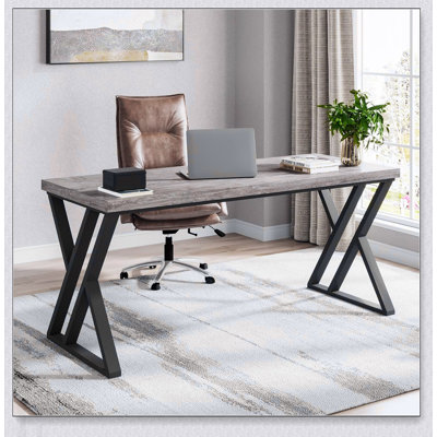 55” Modern Writing Desk with Z-Shaped Metal Legs, Heavy Duty Computer Desk for Home Office or Study, Wood Desktop, Spacious Work Surface & Sturdy Fram