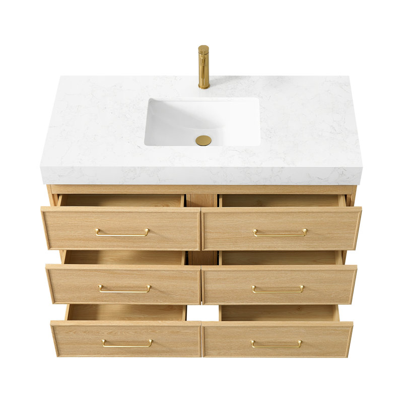 Ensemble de meuble-lavabo à simple cuve 48 "en chêne foncé avec plateau en pierre composite Turin, 48"