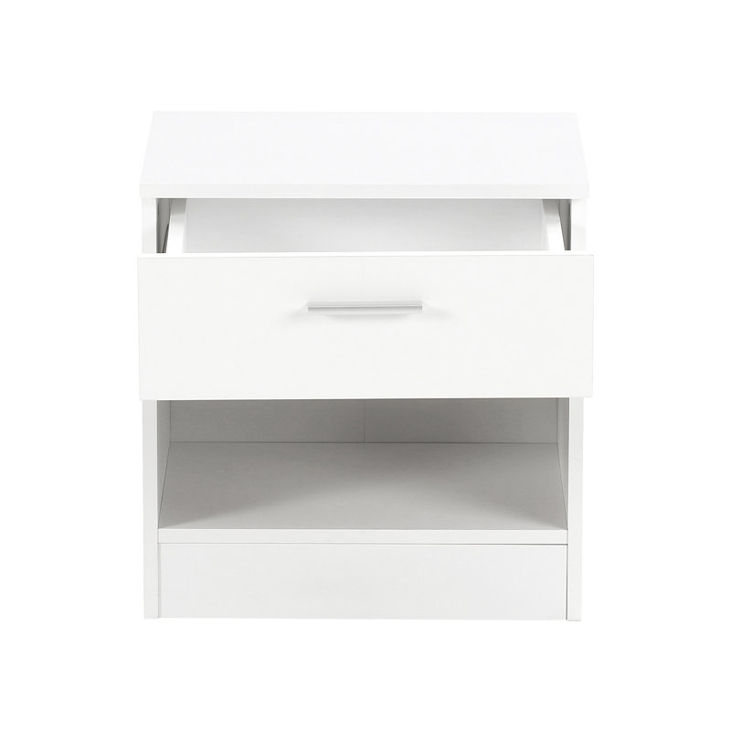 Brylene 45cm W Manufactured Wood Bedside Table, White High Gloss / White Matte