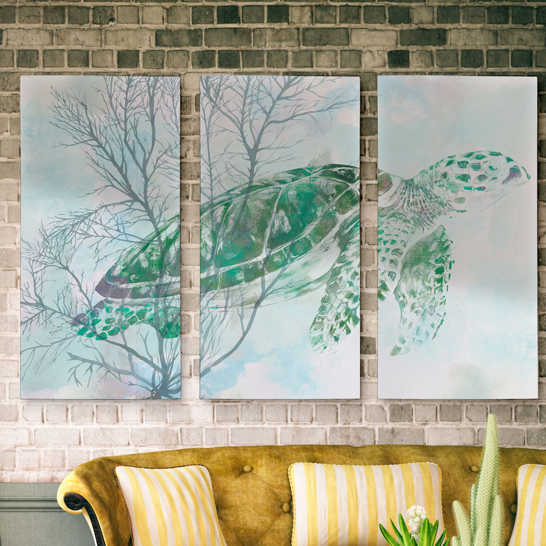 A Premium 'Watercolor Sea Turtle I' Graphic Art Multi-Piece Image on Canvas Highland Dunes 