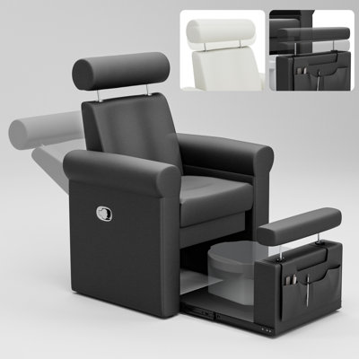 Pedicure Chair for Nail Tech, No-Plumbing Pedi Station Recliner Sofa for Foot Bath, Foot Spa Chair with Tool Pouch for Small Manicure Spa Salon, Black