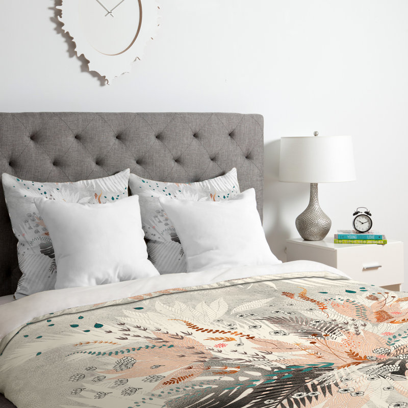 Ensemble de housse de couette tropical argenté, Housse de couette pour grand lit et 2 taies décor