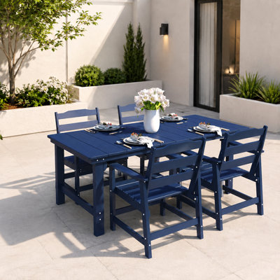5-Piece HDPE Outdoor Patio Dining Set with Rectangular Table, Umbrella Hole and Armchairs, All-Weather Patio Furniture