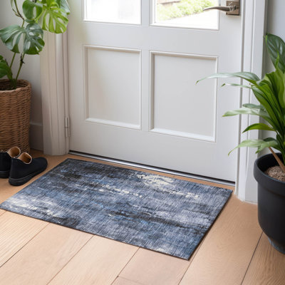 Machine Washable Indoor/Outdoor Cinead ACN1683 Blue Rug