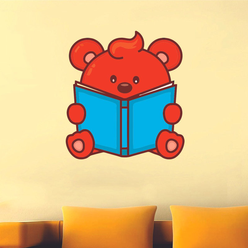 Adhésif décoratif bébé ours joyeux lecture, H 40 po x l 35 po