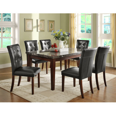 Dark Cherry Finish Wooden 7Pc Dining Set Marble Top Table And 6 Side Chairs Dark Brown Faux Leather Upholstered Dining Kitchen Furniture Set 56C18E4AD -  Red Barrel StudioÂ®, 56C18E4AD2254BC088F7612C8904C0A6