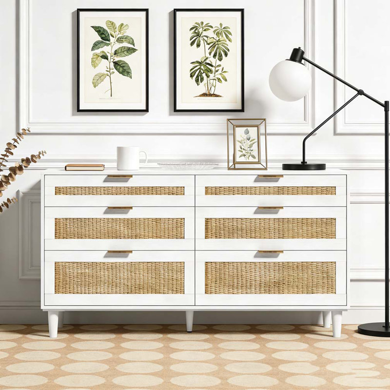 Commode 59 po en rotin avec 6 tiroirs