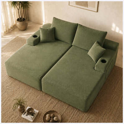 Canapé modulaire en L modulaire | Canapé modulaire 69 po Cloud, méridienne en forme de R avec assise profonde et confortable canapé 2 places pour salon moderne (tissu velours côtelé), vert