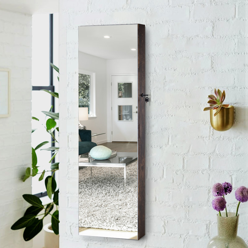 Armoire à bijoux murale avec miroir Grishilde, Brun rustique