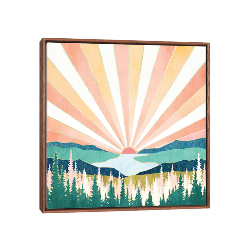 Coucher de soleil d'été - impression, 37" H x 37" W x 1.5" D, Aucun mat, Toile avec cadre en bois brun classique