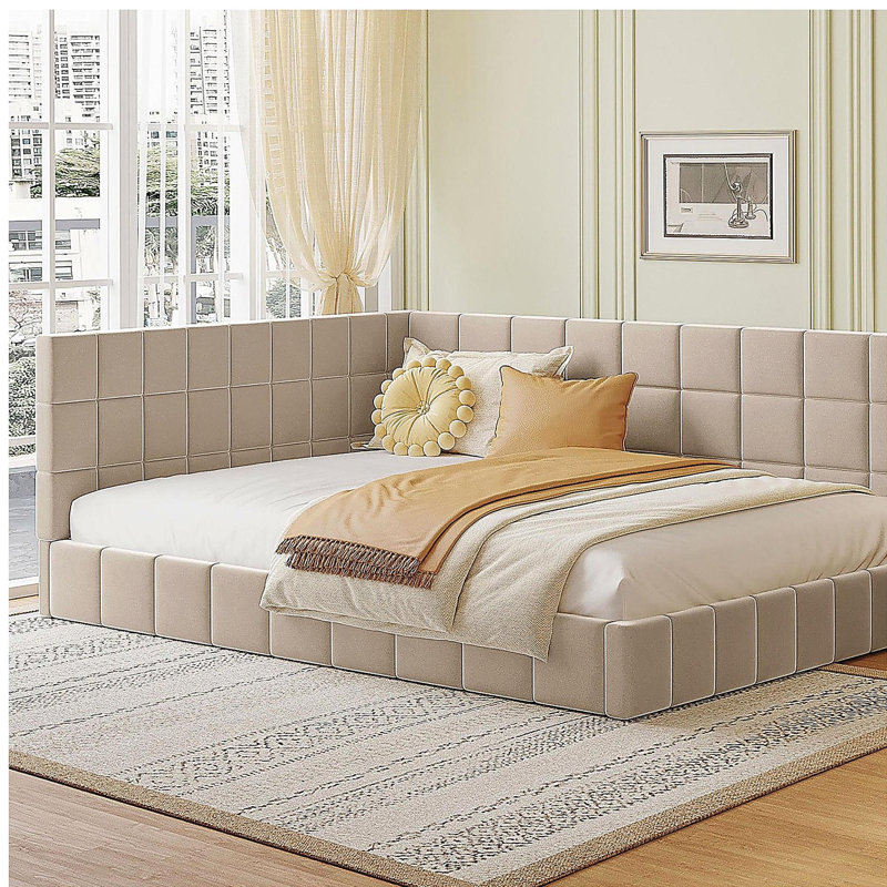 Full Size Armchair Sofa Bed Frame - Beige, Velvet, Beige
