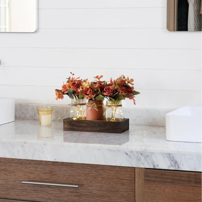 Mason Jar Lights Centerpiece Table Decorations, Ambient Table Decor, Home Decorations, Farmhouse Decorative Tray for Kitchens, Living Rooms, Dining Rooms, and Bedrooms, Orange