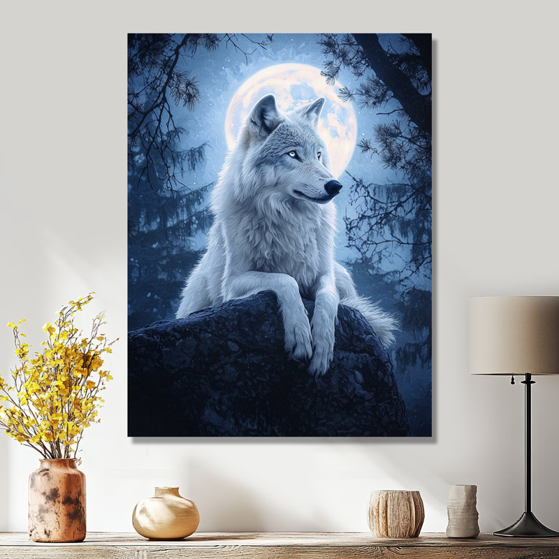 Moonlit Wolf Portrait I - Wolf Canvas Print, Picture Framed Print, Black, 20" H x 12" W