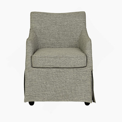 London Upholstered Skirted Dining Arm Chair With Hidden Casters For Smooth Movement And Comfortable Seating, Grey