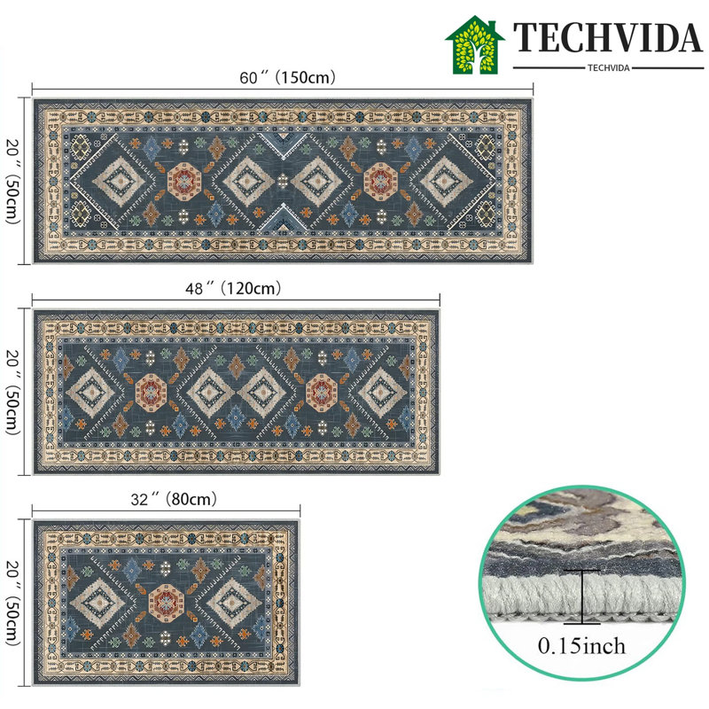 Tapis 3 pièces anti-dérapant Bohemian Farmhouse