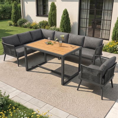 7-seater L-shaped Garden Sofa Set With Woven Armrests