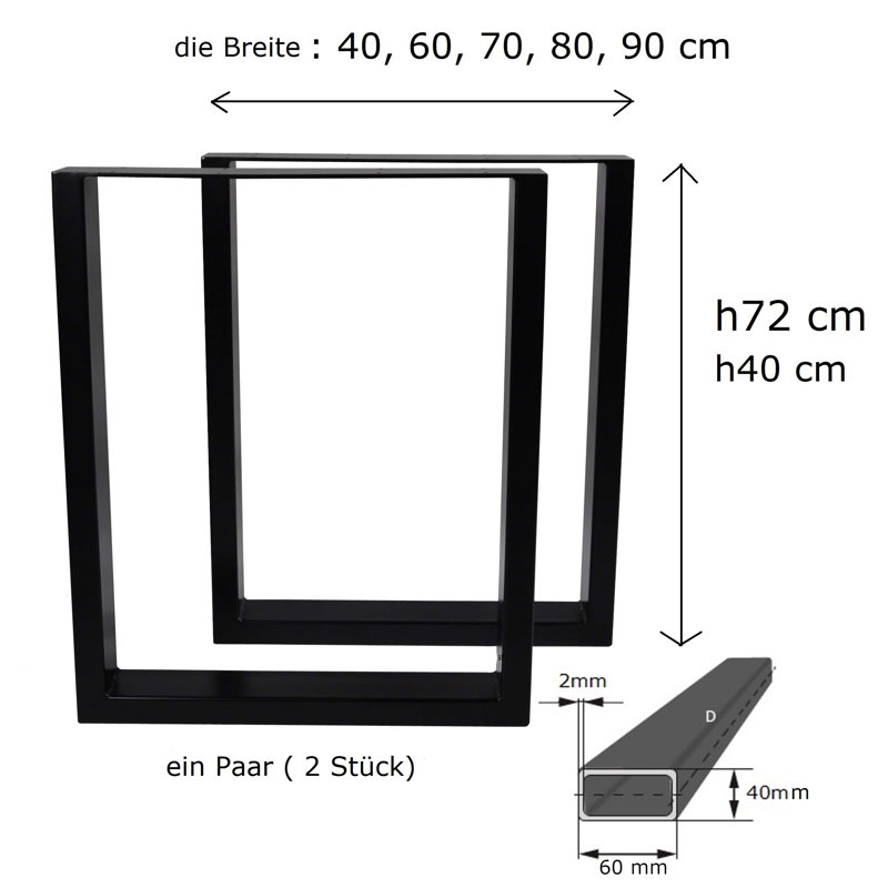 Hower Table Leg, 72cm H x 60cm W x 6cm D, Black