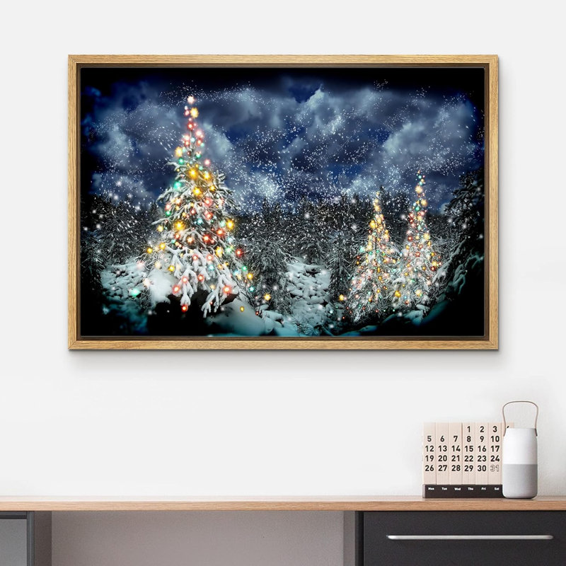 Célébration de Noël, impression, H 24 po x l 36 po, Reproduction avec cadre flottant, Naturel